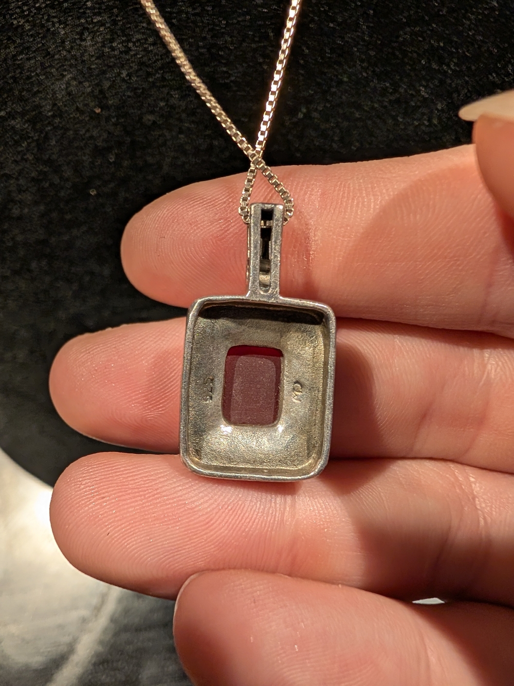 Sterling Silver Pendant Necklace with Deep Red Stone